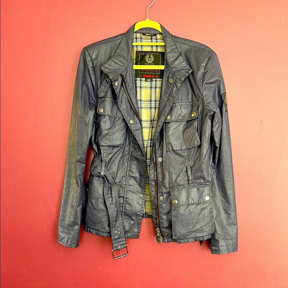 Belstaff Vintage Navy Blue Utility Jacket with Waxed Cotton